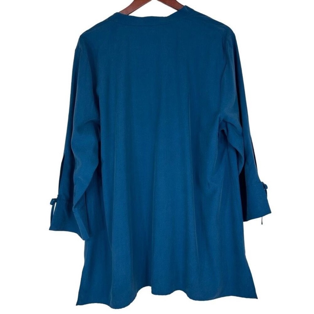 Eileen Fisher Blue Button Down Shirt with Notched Collar - Picture 2 of 13